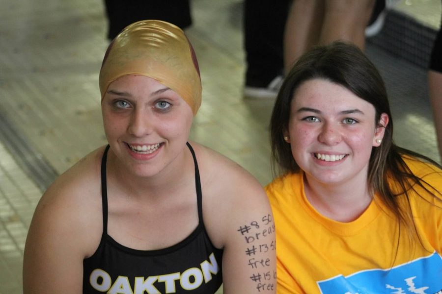 Jennifer (right) with one of the swimmers of Oakton Swim Club.