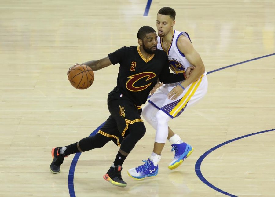 Kyrie driving against Stephen Curry during Game 5 of the 2016 NBA Finals. Photo used from http://www.forbes.com/sites/mitchlawrence/2016/06/14/cavaliers-keep-season-alive-with-game-5-win-getting-a-huge-night-from-irving-and-help-from-the-nba/#1334748c9b1b. 