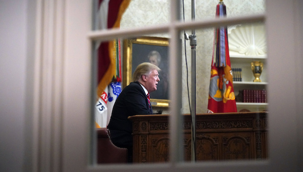 President Donald Trump addresses the nation from the Oval Office of the White House in Washington, Tuesday, Jan. 8, 2019. (AP Photo/Carolyn Kaster)