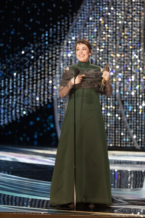 This is a picture of best actress winner Olivia Colman accepting her Oscar. Picture credits to Getty Images.